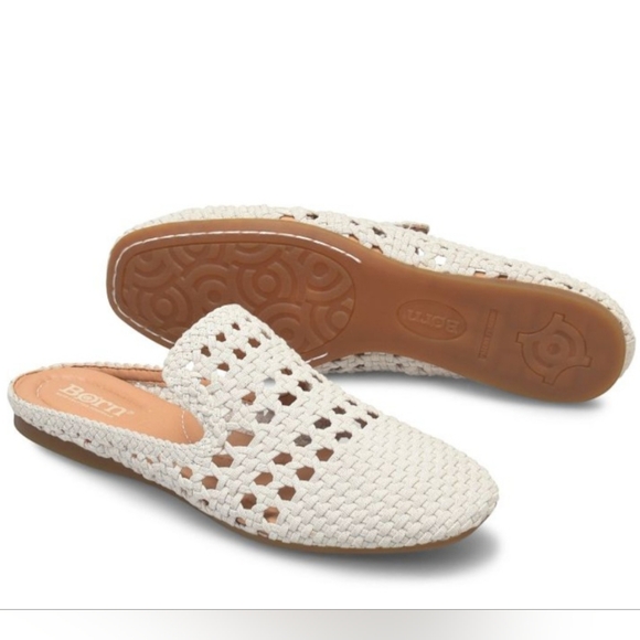 Born Cameo II Mules Cream Ivory Knit Fabric Slip-On Shoes Flats Women's Size 6M - Picture 1 of 14